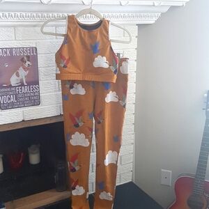 Carly Jean Los Angeles Matching Printed Sport Set Top (S) Leggings (M) Quirky